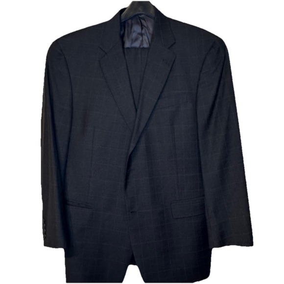 Hart Schaffner Marx Men's Suit Pleated Jacket Pants 2 Pc Set 100% Wool Check 43R